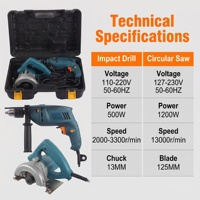 Kit de Herramientas Eléctricas Profesionales para Trabajos Industriales y de Bricolaje en Madera, con Sierra Circular y Taladro de Impacto