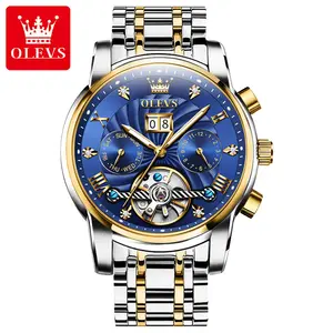 Olevs Jam Tangan Olahraga Otomatis Pria, Jam Tangan Olahraga Tourbillon Slef Angin Mewah Tahan Air Logam Klasik Keren Stainless Steel Tanggal Bercahaya 9910