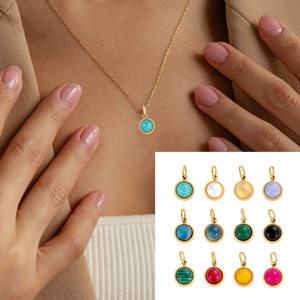 Breloques en pierres précieuses de naissance |   Pendentifs en acier inoxydable plaqué or 18 carats PVD avec pierres naturelles pour la fabrication de bijoux - Product Image 3