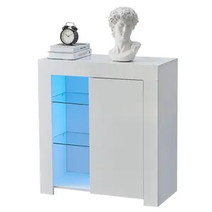 Modern High Gloss White Display Showcase Storage Cabinet With LED Lights