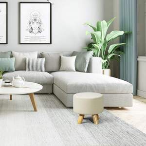 Pufê Redondo com Tampa Removível, Apoio para os Pés, Banco de Linho Estofado com Pés de Madeira Antiderrapantes - Product Image 5