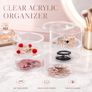 Boîte de rangement rotative transparente en acrylique pour maquillage, support anti-poussière pour bijoux, boucles d'oreilles, élastiques à cheveux et rouges à lèvres - Product Image 1