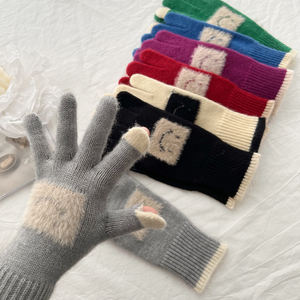 Bonito Rosto Coração Malha Luvas Inverno Macio Luvas Touchscreen Quente Windproof Luvas Térmicas para As Mulheres - Product Image 3