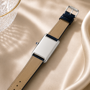 Montre rectangulaire de créateur à quartz avec chiffres romains, bracelet en cuir bleu, montre classique minimaliste pour le quotidien et les affaires - Product Image 5