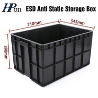 Conteneur de manutention ESD léger 710*545*390MM en plastique antistatique PP, carton noir, boîte à composants SMT ESD noire