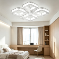 Ventilateur de plafond carré en cristal avec lumière, douille E27, 3 vitesses, télécommande, lampe LED détachable pour chambre à coucher et salon
