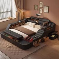 Modernes Luxus-Smart-Möbelstück: Lederbezogenes Bett mit Stauraum in King- und Queen-Größen, Massage- und Multifunktionsfunktionen