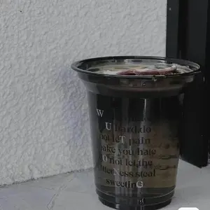 Reciclado logotipo personalizado transparente claro bebida fria café Milkshake preto PET copos plásticos com tampas