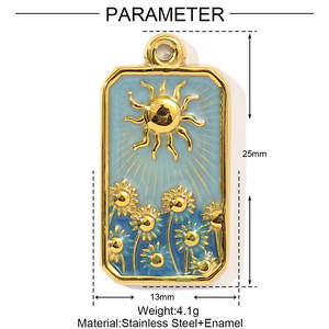 Toptan moda titanyum çelik kolye kadın paslanmaz çelik ayçiçeği Charms DIY emaye güneş <span class=keywords><strong>Tarot</strong></span> kart kolye takı - Product Image 5