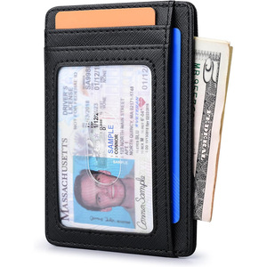 Porte-cartes RFID fin en cuir véritable de 4 pouces avec emplacements pour cartes de crédit et fenêtre pour carte d'identité photo pour hommes - Product Image 5