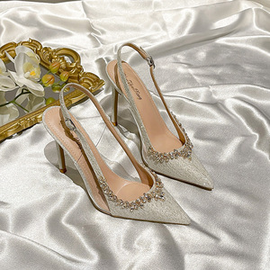 Sandalias de Mujer Primavera-Verano 2025, Diseño de Punta Abierta y Talón Descubierto, Estilo Francés Elegante con Pedrería, Tacones Altos - Product Image 1