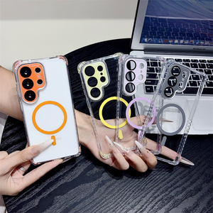 Étuis de téléphone portable magnétiques antichoc à quatre coins avec airbag pour Samsung S26 Ultra 25 24, coque arrière transparente avec film de protection pour objectif - Product Image 2