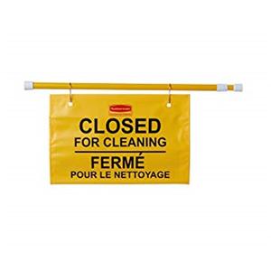 Cartello Chiuso per Pulizie Bilingue Giallo con Asta 12 Pollici X 18 Pollici - Product Image 1