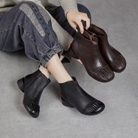 Botas de Mujer Otoño/Invierno 2025, Estilo Casual, de Cuero, con Tacón Cuadrado, Cierre Lateral y Suela de Goma