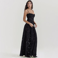 Nouvelles femmes noir Sexy transparent longue robe vêtements Spaghetti sangle caché fermetures à glissière élégantes robes de soirée
