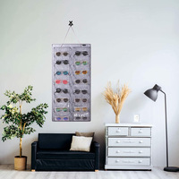 Organisateur de lunettes mural anti-poussière suspendu, 16 emplacements en feutre, support pour lunettes de soleil avec crochet en métal et corde robuste