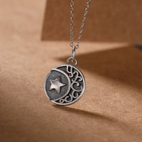 Collier en argent massif S925 Vintage, personnalité, soleil, lune, étoile, hommes et femmes, Couple, pendentif, bijoux