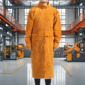 Vestes de soudage en <span class=keywords><strong>cuir</strong></span> véritable ignifuges, tablier de soudage à manches longues, vêtements de <span class=keywords><strong>soudeur</strong></span> résistants à la chaleur, vêtements de travail de sécurité - Product Image 2