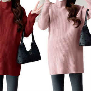 Maternity Sweater Autumn Winter Customizable New Style Loose Fashion Mock Neck Knit <b>Top</b> Mid-Length Base Layer - Product Image 5