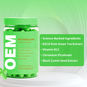 Suplemento Dietético para el Metabolismo al por Mayor OEM, Cápsulas Veganas con Extracto de Té Verde, Picolinato de Cromo, Semilla de Comino Negro y Vitamina B12 - Product Image 3