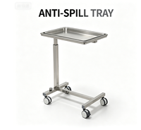 Chariot à instruments chirurgicaux en acier inoxydable 304, réglable en hauteur, avec base en U et roulettes verrouillables pour hôpital