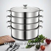 Cuisinière vapeur moderne et écologique en acier inoxydable 4 pièces avec couvercle en verre pour usage commercial – Idéale pour la cuisson du pain, des fruits de mer, du riz et des boulettes