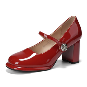 Escarpins Mary Jane en cuir verni à bout carré et talon bloc, chaussures confortables à talon haut pour le bureau - Product Image 5