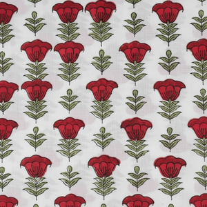 Valentine Indien Floral Main Bloc Imprimé Pur Coton Tissu Tissu Pomme Cerise Rouge Olive Vert pour Femmes Chemise Sac pour Filles - Product Image 1