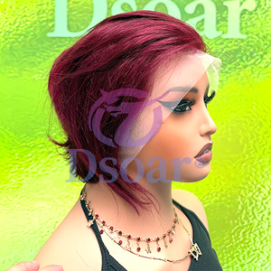 Pixie Cut 13x4 partie libre cheveux humains naturel dentelle frontale perruque courte Bob perruque foncé bordeaux couleur perruques de cheveux humains pour les femmes noires - Product Image 1