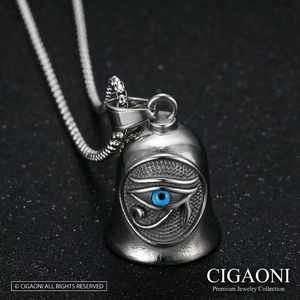 Pronta Spedizione Collana con Campana Guardiana Occhio di Horus in Acciaio Inossidabile 316L per Uomo, Campana Spirituale Occhio <span class=keywords><strong>Blu</strong></span>, Gioielli da Biker RTS - Product Image 1