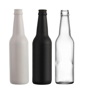 Bouteilles de bière rondes en verre noir/blanc mat de 33 <span class=keywords><strong>cl</strong></span> (250 ml) à col long, personnalisables en gros avec emballage et sérigraphie - Product Image 1