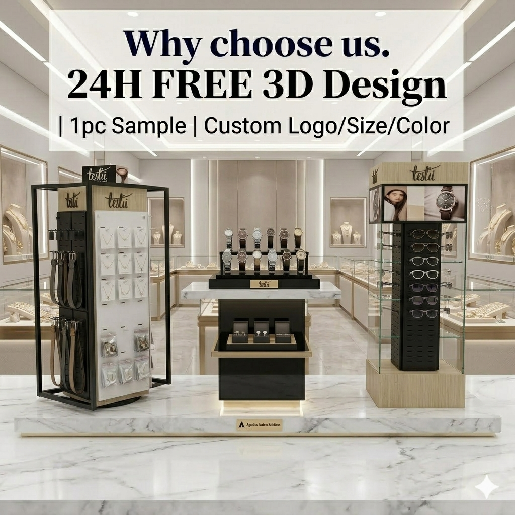 Luxury Custom Jewelry Watch Display Stand Metal Wood Acrylic Retail Boutique Store Countertop Showcase Branded Jewel Rack Apache — view 6