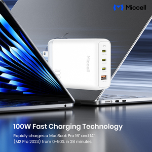 Chargeur de téléphone portable Miccell de haute qualité 100W GaN, chargeur portable plus rapide avec 3 ports Type C et 1 port USB pour la charge rapide des smartphones - Product Image 5