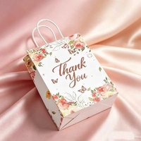 Sacs en papier vintage à imprimé floral rose avec poignée portable pour cadeaux de remerciement, idéal pour les fêtes prénuptiales et l'emballage de cadeaux d'anniversaire