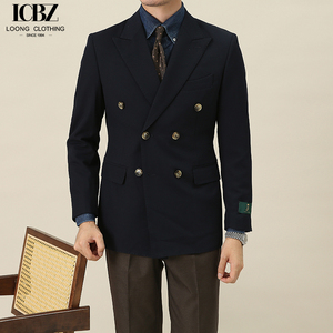 Veste de costume en laine formelle marron rétro pour hommes fermeture à simple boutonnage Gentleman col à revers mince style <span class=keywords><strong>blazer</strong></span> décontracté - Product Image 2