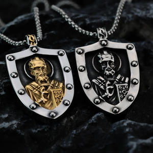 Collar con Colgante de Escudo de Acero Inoxidable, Estilo Hip Hop para Hombre, Diseño Asimétrico de San Miguel Arcángel, Joyería de Regalo - Product Image 1