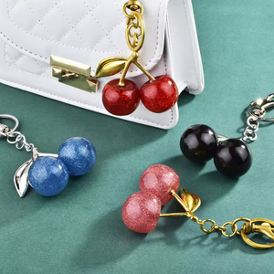 Creative Crystal 3D Cherry Keychain Exquisite Eco-Friendly Women's Bag Pendant Cute Jewelry Car Accessories Custom Colors & Logo