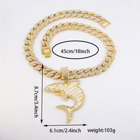 Collier pendentif en forme de requin en alliage et strass de cristal, chaîne torsadée de 3 mm, style hip-hop, nouvelle collection RQ 2024