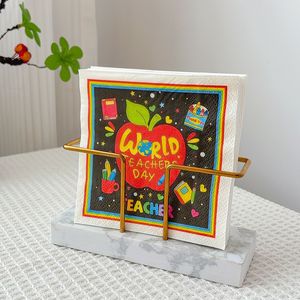 World Teachers Day Apple Printed Paper Napkins 250mm Disposable Party Tissues 20 Sheets Per Pack - Product Image 2