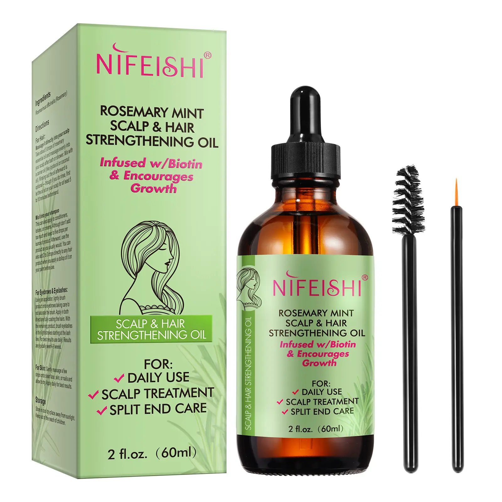 Aceite Esencial de biotina natural orgánico para el crecimiento del cabello, aceite de Romero para el cuero cabelludo, 60ml