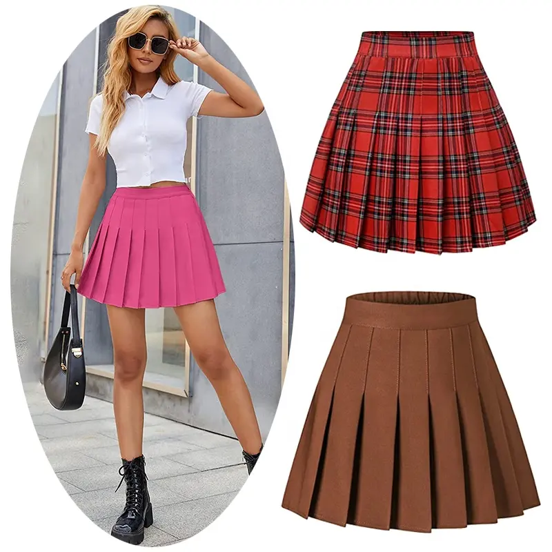 Girls Womens Plaid Skirts Good Quality Tennis Shorts Pink Brown Japanese Uniform Role Play Costumes Mini Dress Pleated Skirt