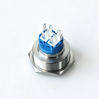 Bouton poussoir électronique à tête plate en acier inoxydable de 30 mm, étanche IP65, 8 broches, alimentation illuminée, momentané, 12 V, 2NO2NC DPDT