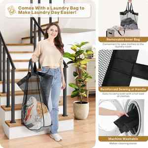 Cesto de Ropa Doble con 2 Bolsas Extraíbles, Contenedor de Ropa de 2 Secciones con Asas para Baño y Dormitorio - Product Image 4