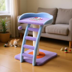 Árbol para gatos de felpa de mohair de 19 pulgadas con escalera y bola con cascabel para rascar y jugar, color morado - Product Image 2