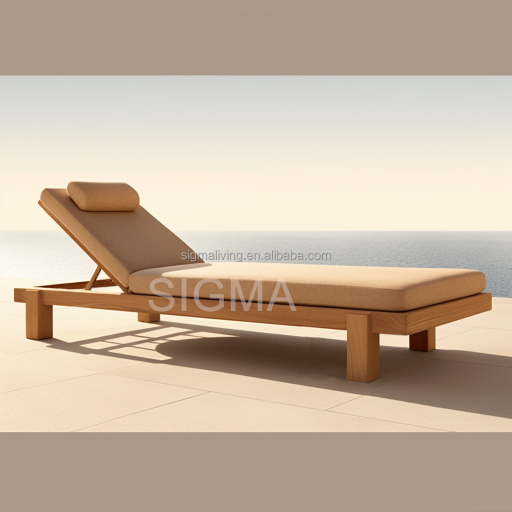 Factory All Weather Waterproof Outdoor Teak Wooden Sunbed Furniture Custom Garden Set Chaise Sun Lounger