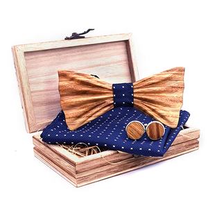 Coffret cadeau de luxe pour homme avec nœud papillon en bois 3D à <span class=keywords><strong>pois</strong></span> et boutons de manchette carrés - Product Image 1