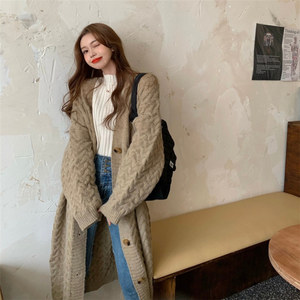Nueva llegada de tendencia, cárdigans con botones de invierno, suéter para mujer, abrigo de punto largo grueso suelto, cárdigan Maxi de lana con frente abierto para mujer - Product Image 1