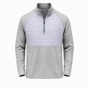 Men Heather Gray Quarter Zip Stand Collar Pullover <b>Sweatshirt</b> Raglan Sleeve <b>Quilted</b> Chest Panel Casual Regular Fit Winter Wear - Product Image 6