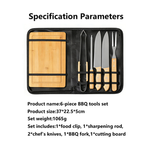 Accessoires <span class=keywords><strong>de</strong></span> <span class=keywords><strong>barbecue</strong></span> <span class=keywords><strong>de</strong></span> camping en plein air <span class=keywords><strong>de</strong></span> qualité supérieure, <span class=keywords><strong>ustensiles</strong></span> <span class=keywords><strong>de</strong></span> cuisine, ensemble <span class=keywords><strong>de</strong></span> 6 outils <span class=keywords><strong>de</strong></span> <span class=keywords><strong>barbecue</strong></span> en acier inoxydable avec planche à découper en bois - Product Image 2
