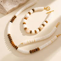 Ensemble de bijoux, style Meh Lad, collier et boucles d'oreilles en perles baroques, coquillages et œil de tigre, accessoires de mode pour femmes